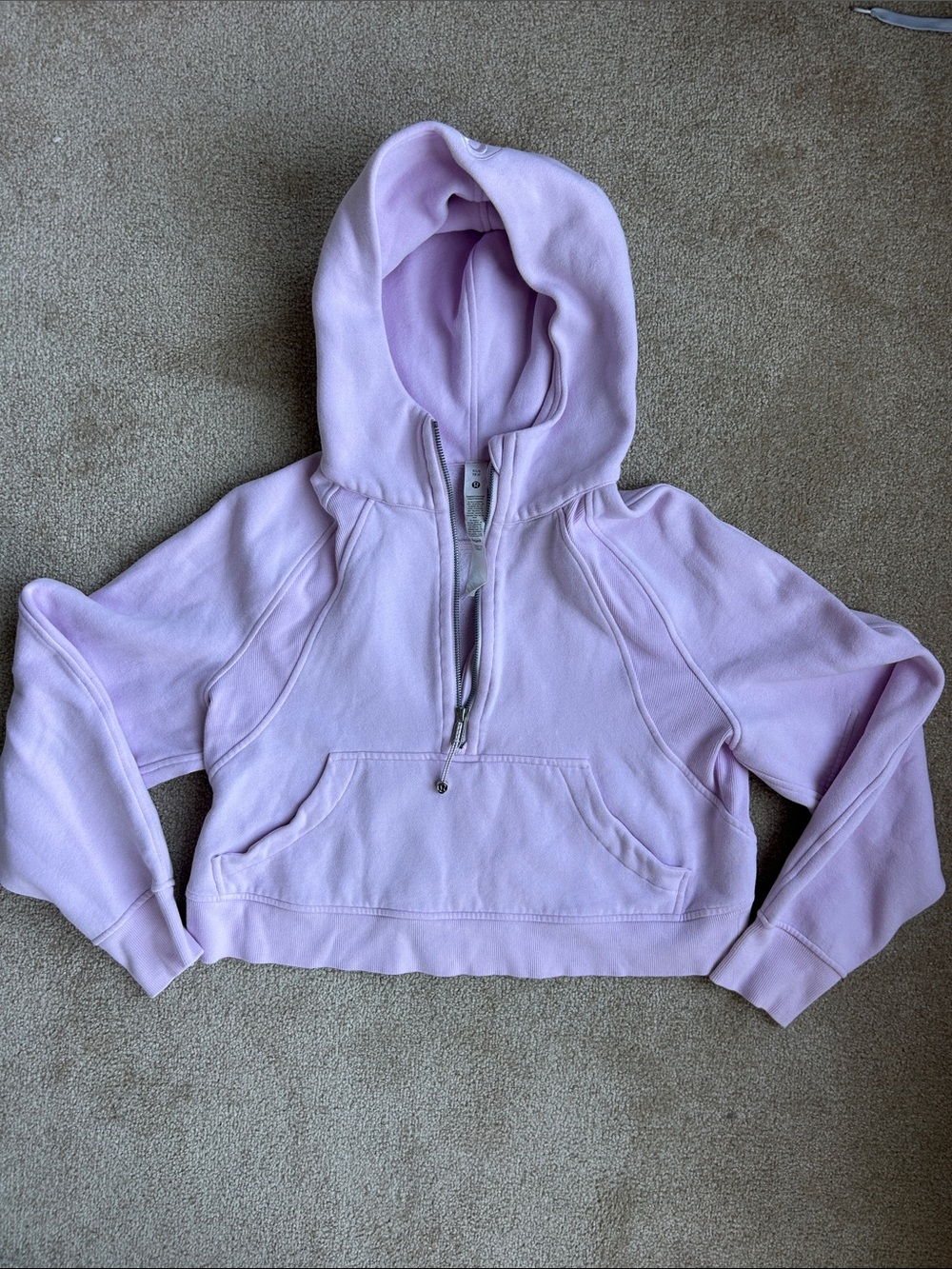 lululemon athletica Cropped pale pink Half Zip scuba Hoodie Sz XS/S